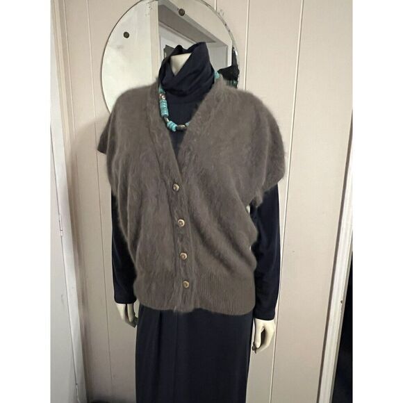 Vintage Sun iL Womens M Korea Mink Brown Angora Sweater Shrug Button Front - Picture 1 of 9